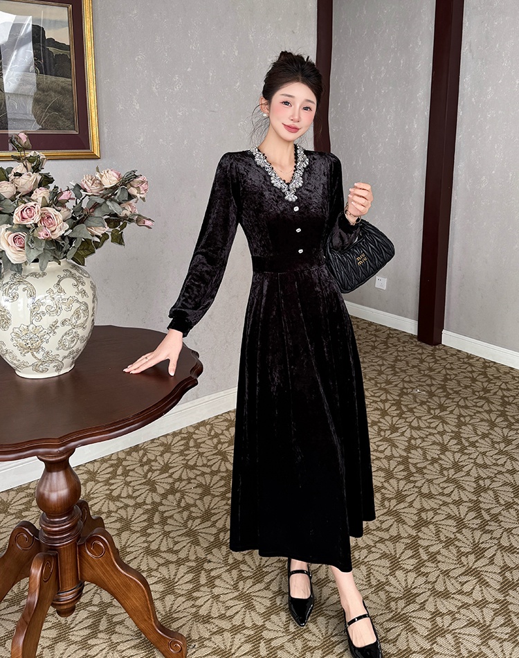 Slim tender autumn and winter temperament big skirt dress