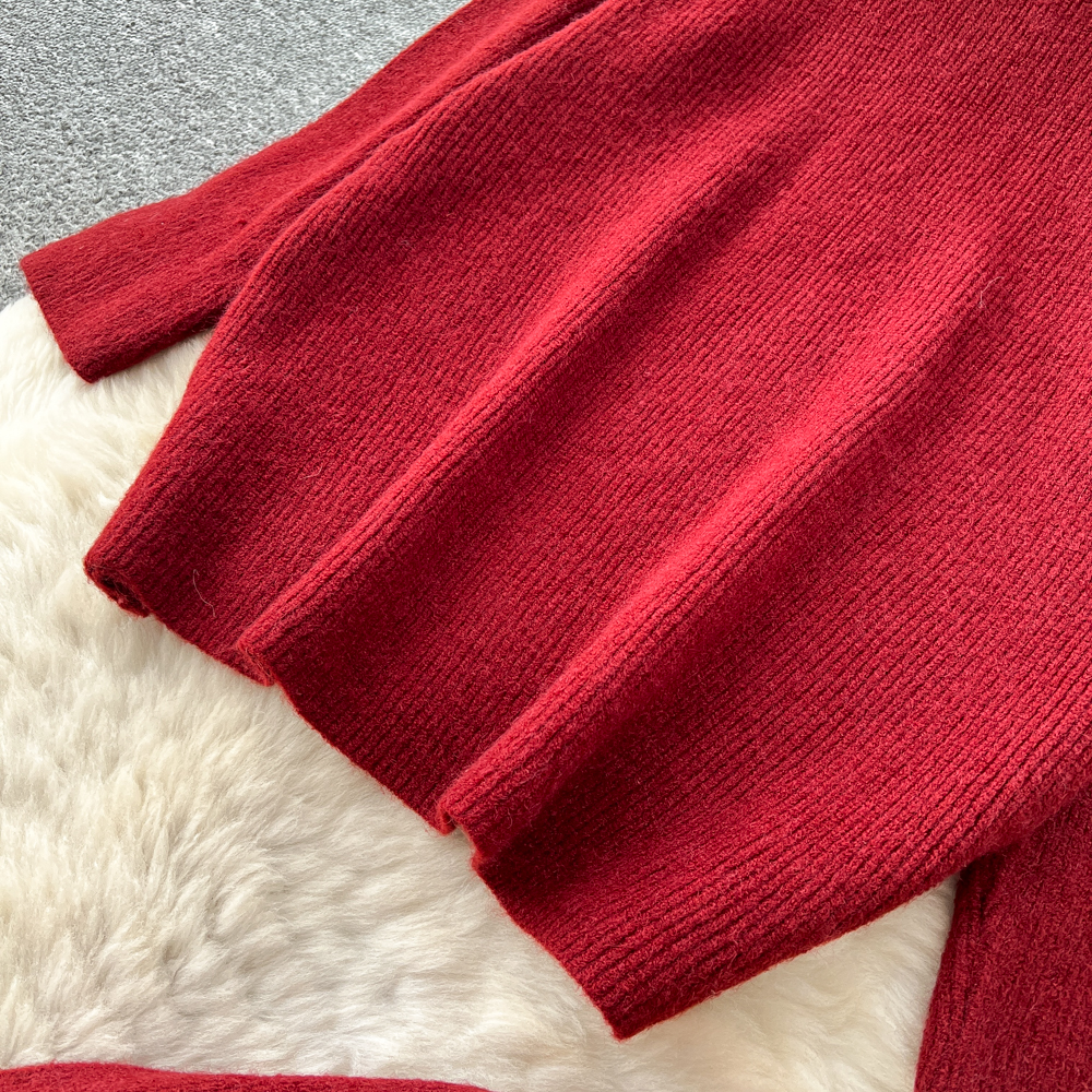 Long sleeve round neck sweater loose tops a set for women