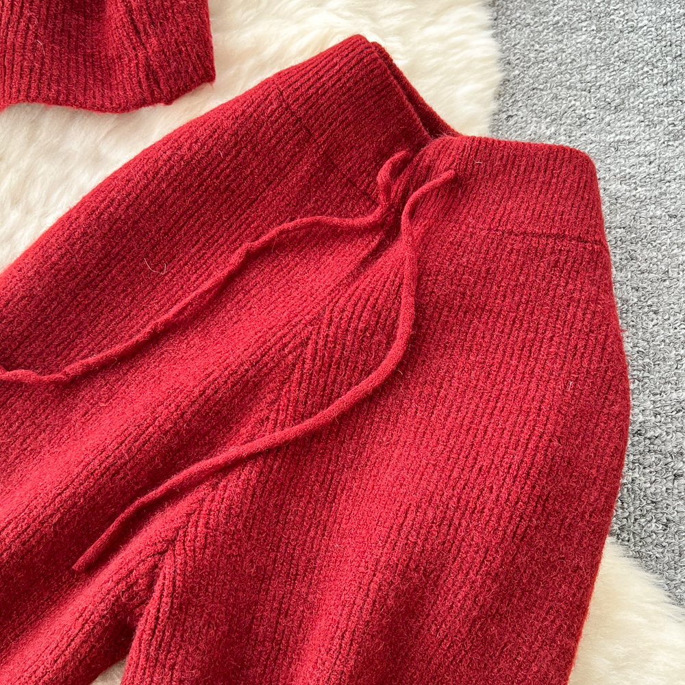 Long sleeve round neck sweater loose tops a set for women