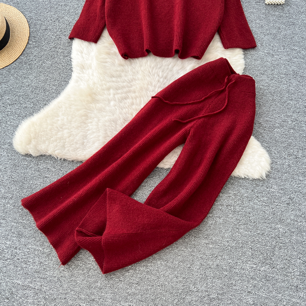 Long sleeve round neck sweater loose tops a set for women