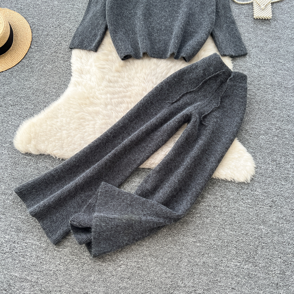 Long sleeve round neck sweater loose tops a set for women