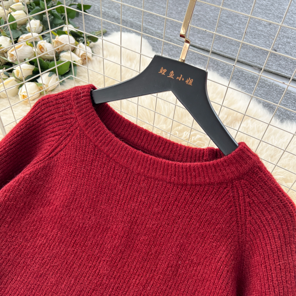 Long sleeve round neck sweater loose tops a set for women