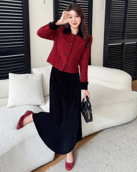 Christmas red coat chanelstyle temperament skirt 2pcs set