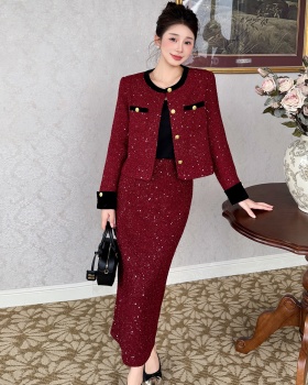 Christmas sequins skirt clip cotton France style coat a set