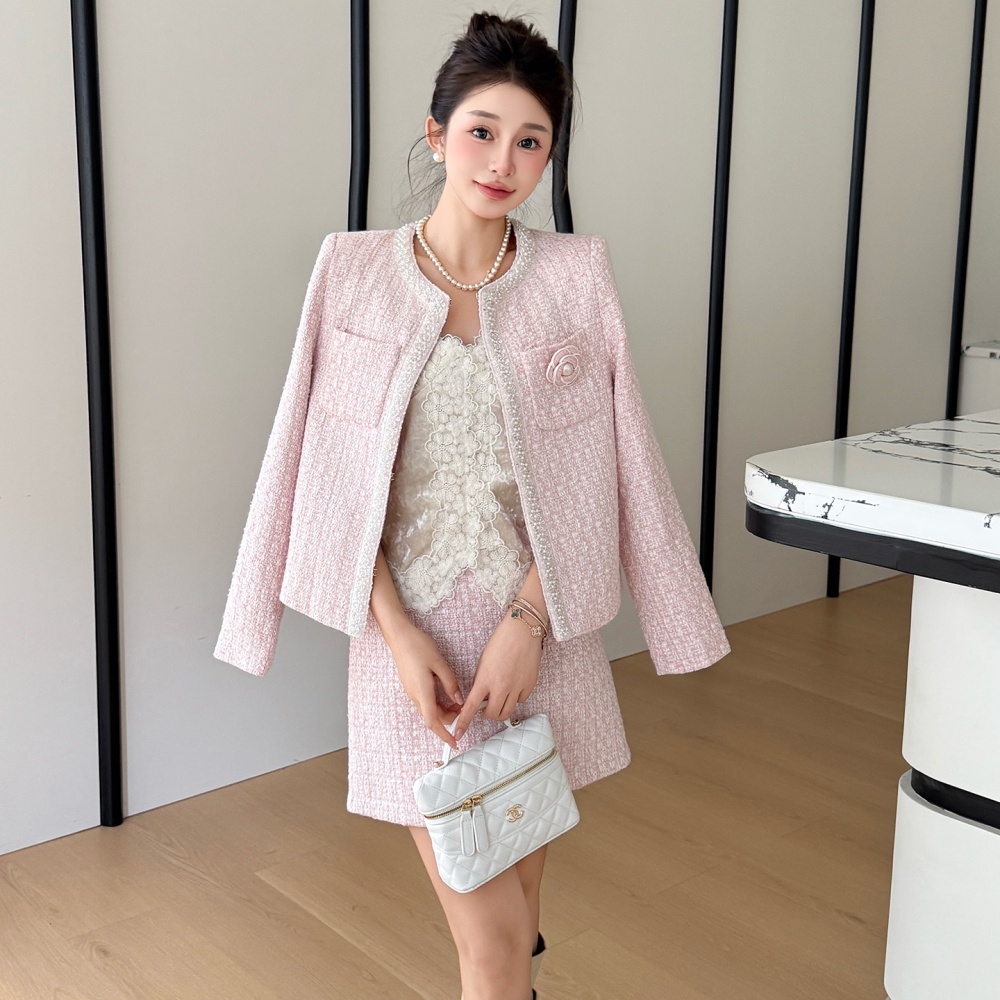 Autumn and winter brooch beading coat 2pcs set