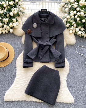 Colors splice coat bandage France style cloak a set