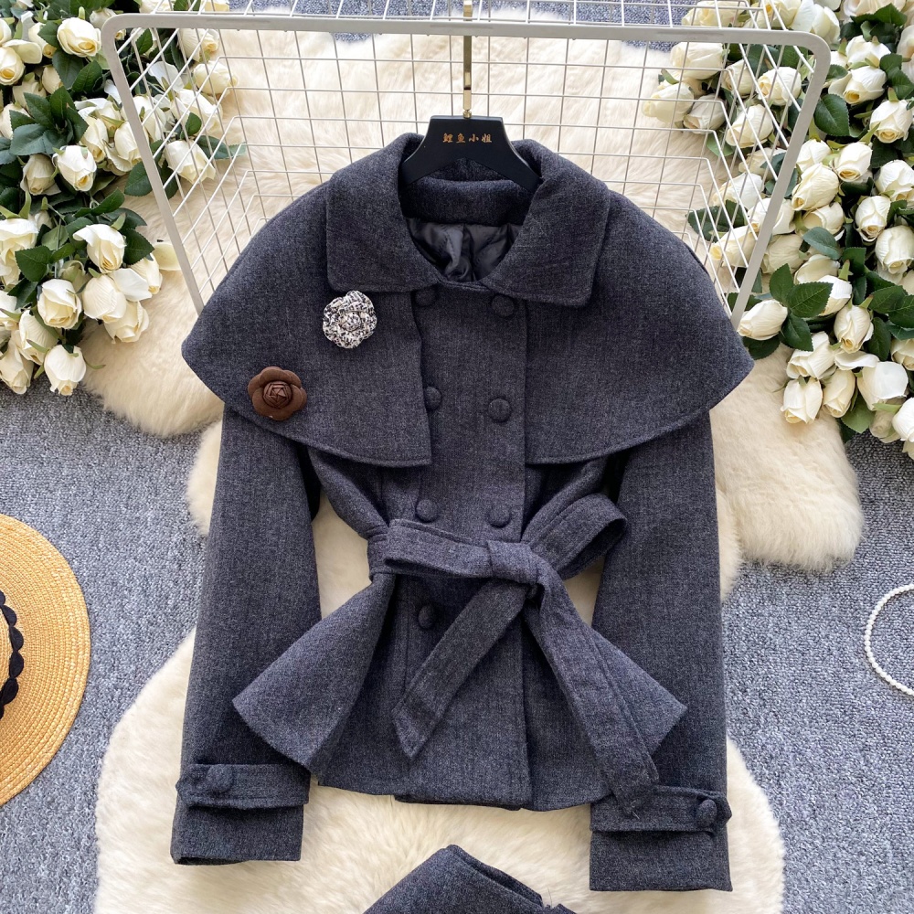 Colors splice coat bandage France style cloak a set