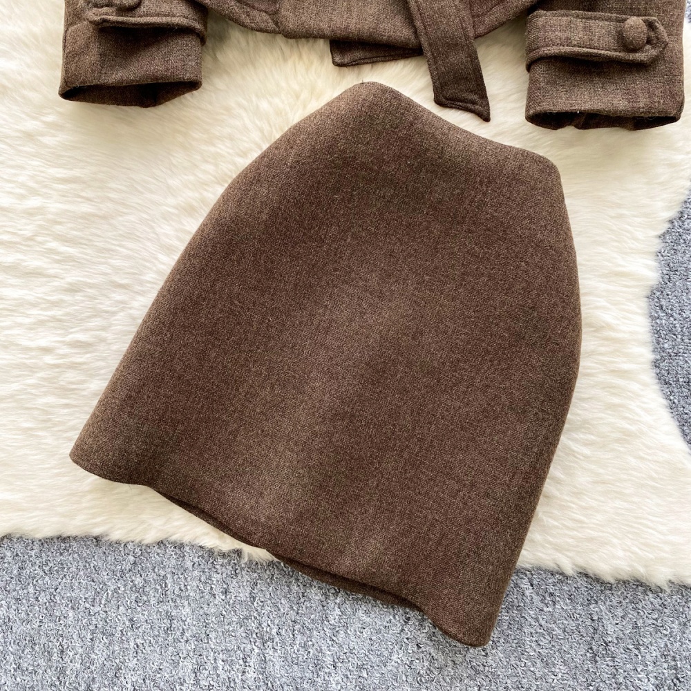 Colors splice coat bandage France style cloak a set