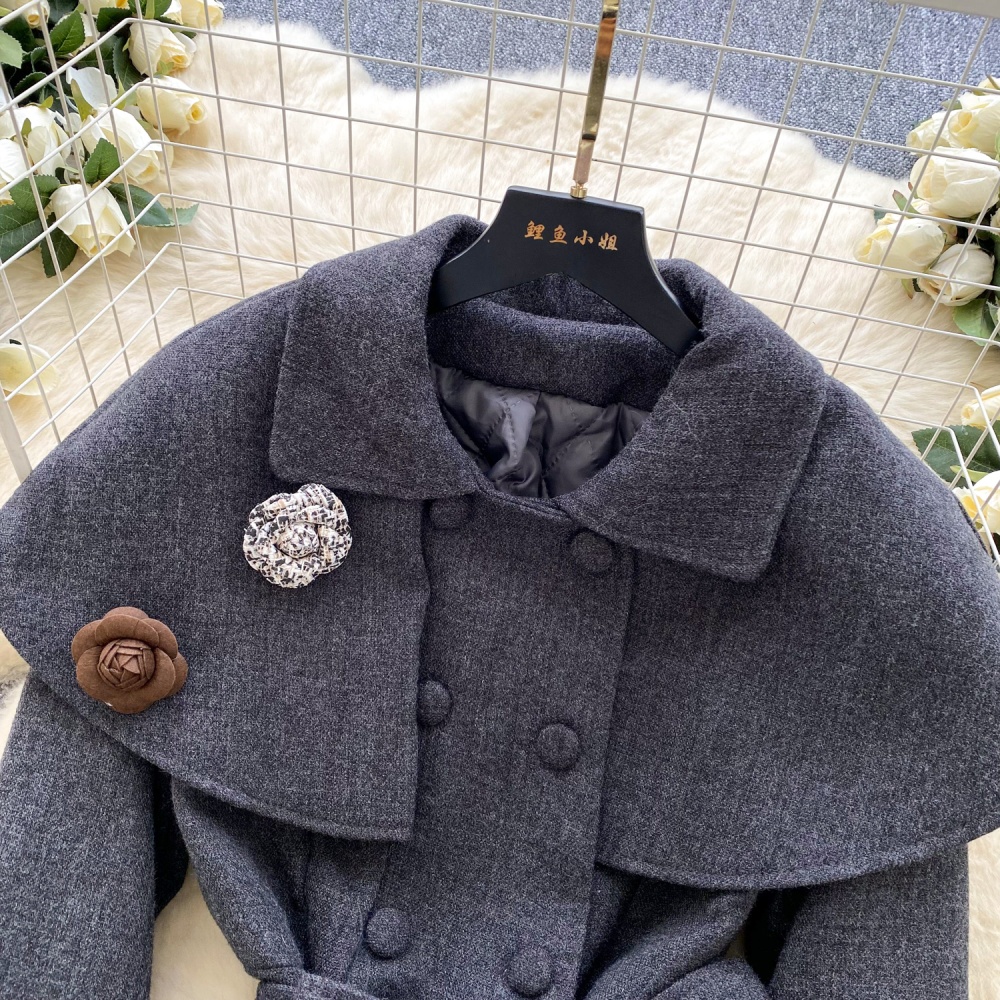 Colors splice coat bandage France style cloak a set