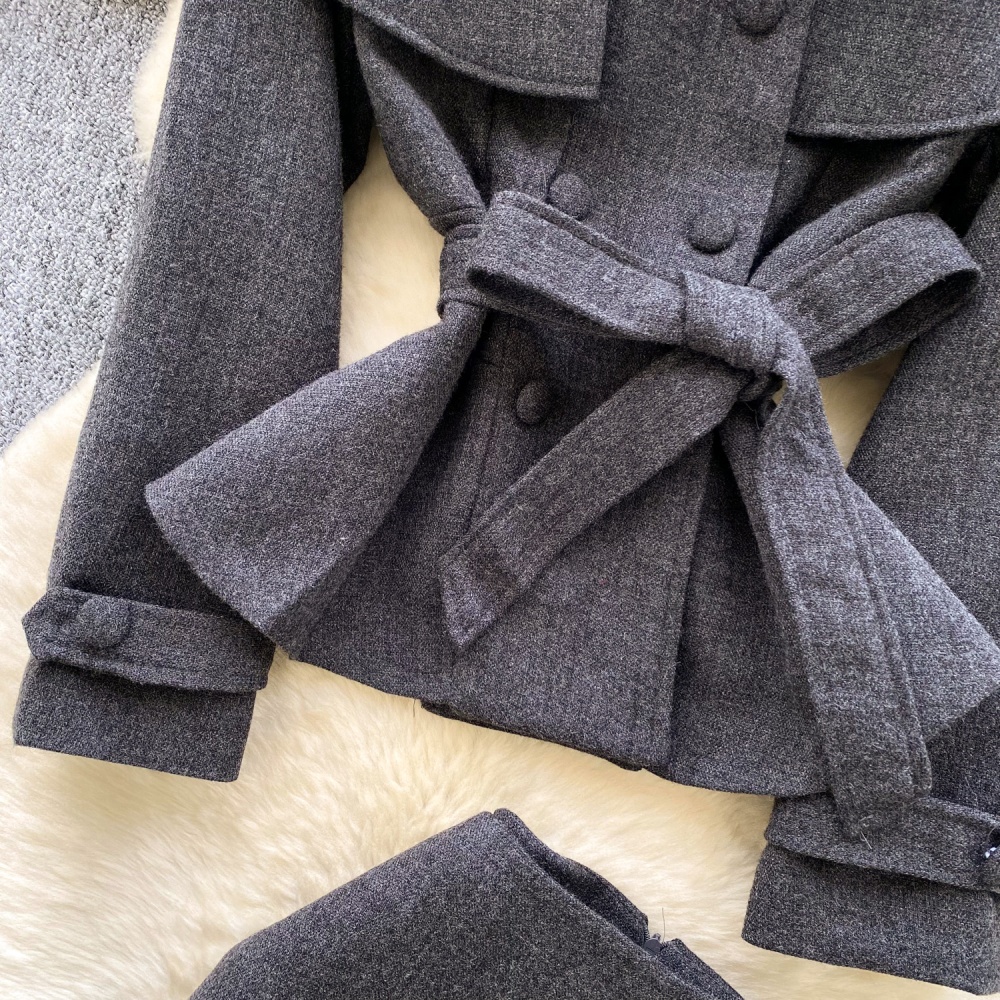 Colors splice coat bandage France style cloak a set