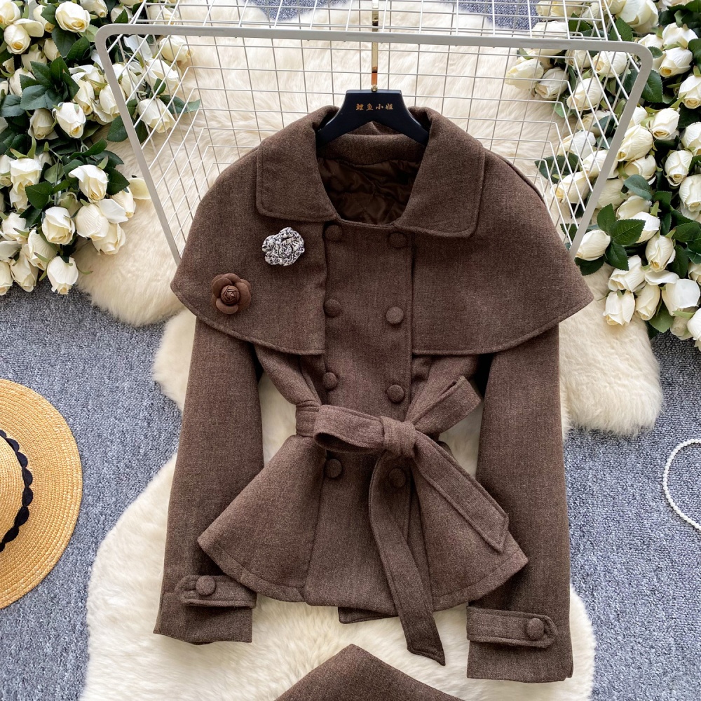 Colors splice coat bandage France style cloak a set