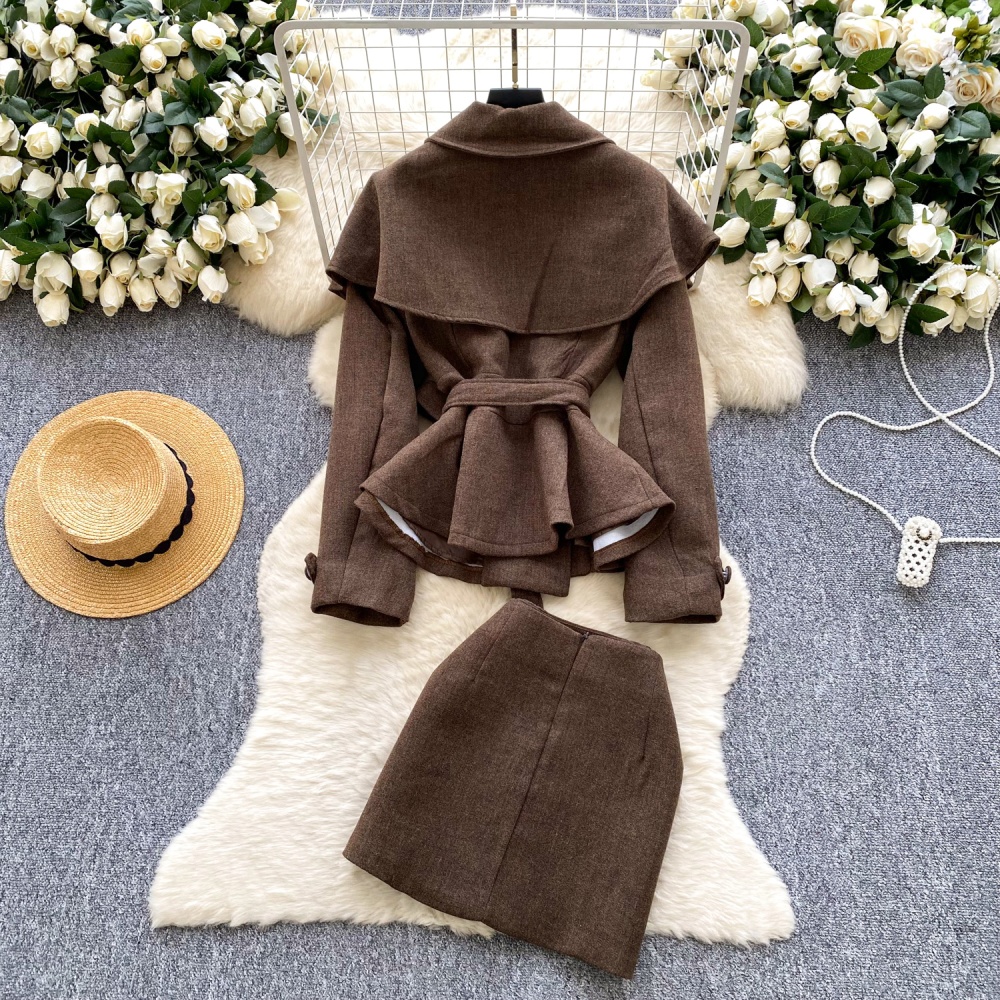 Colors splice coat bandage France style cloak a set