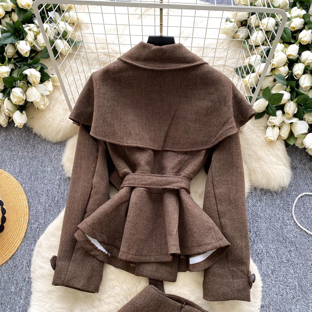Colors splice coat bandage France style cloak a set