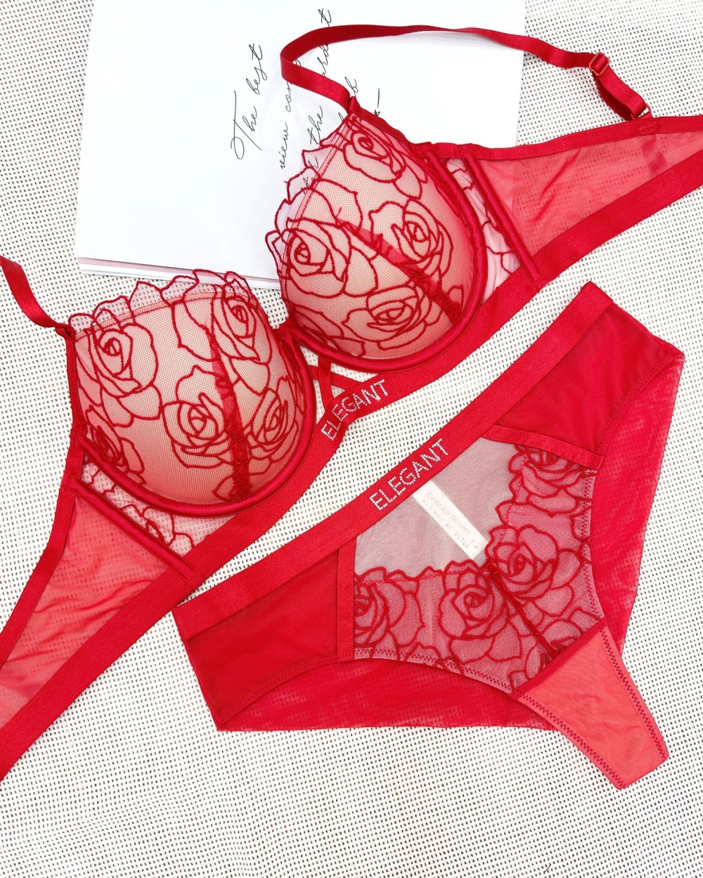 Rose sexy underwear small chest big gather Bra a set