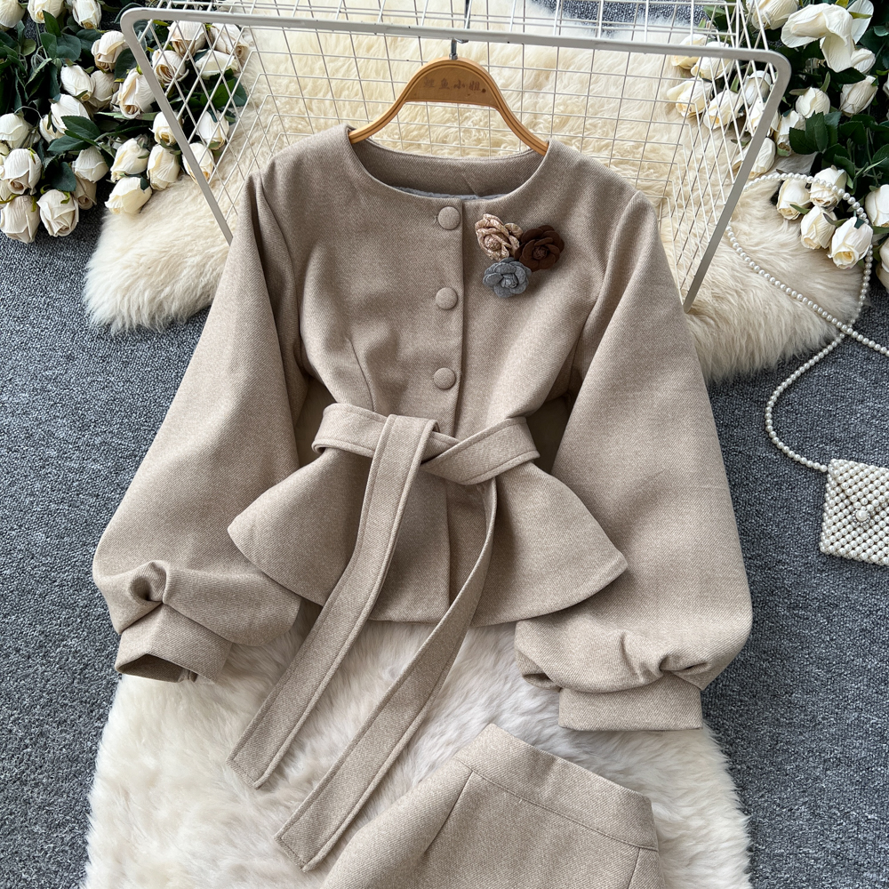 Bandage high waist skirt France style tops a set