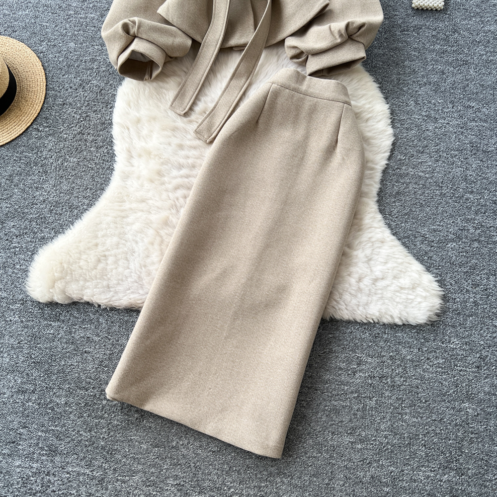 Bandage high waist skirt France style tops a set