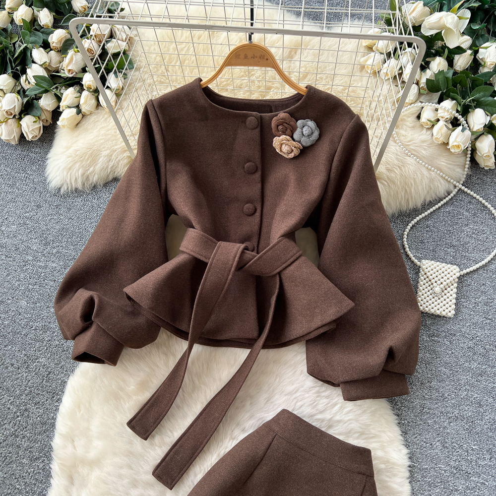 Bandage high waist skirt France style tops a set