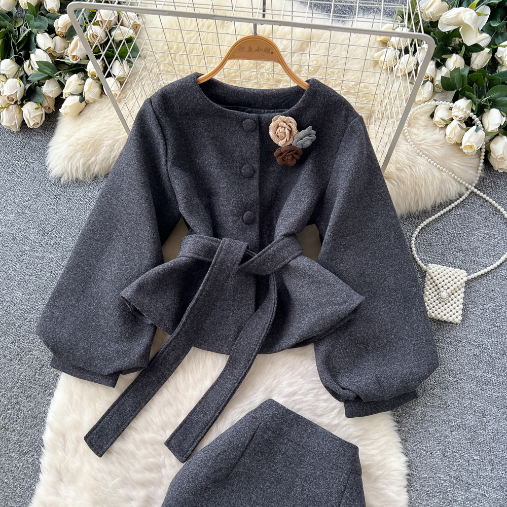 Bandage high waist skirt France style tops a set