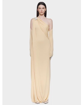 Temperament pure simple long dress shoulder sleeve slim dress