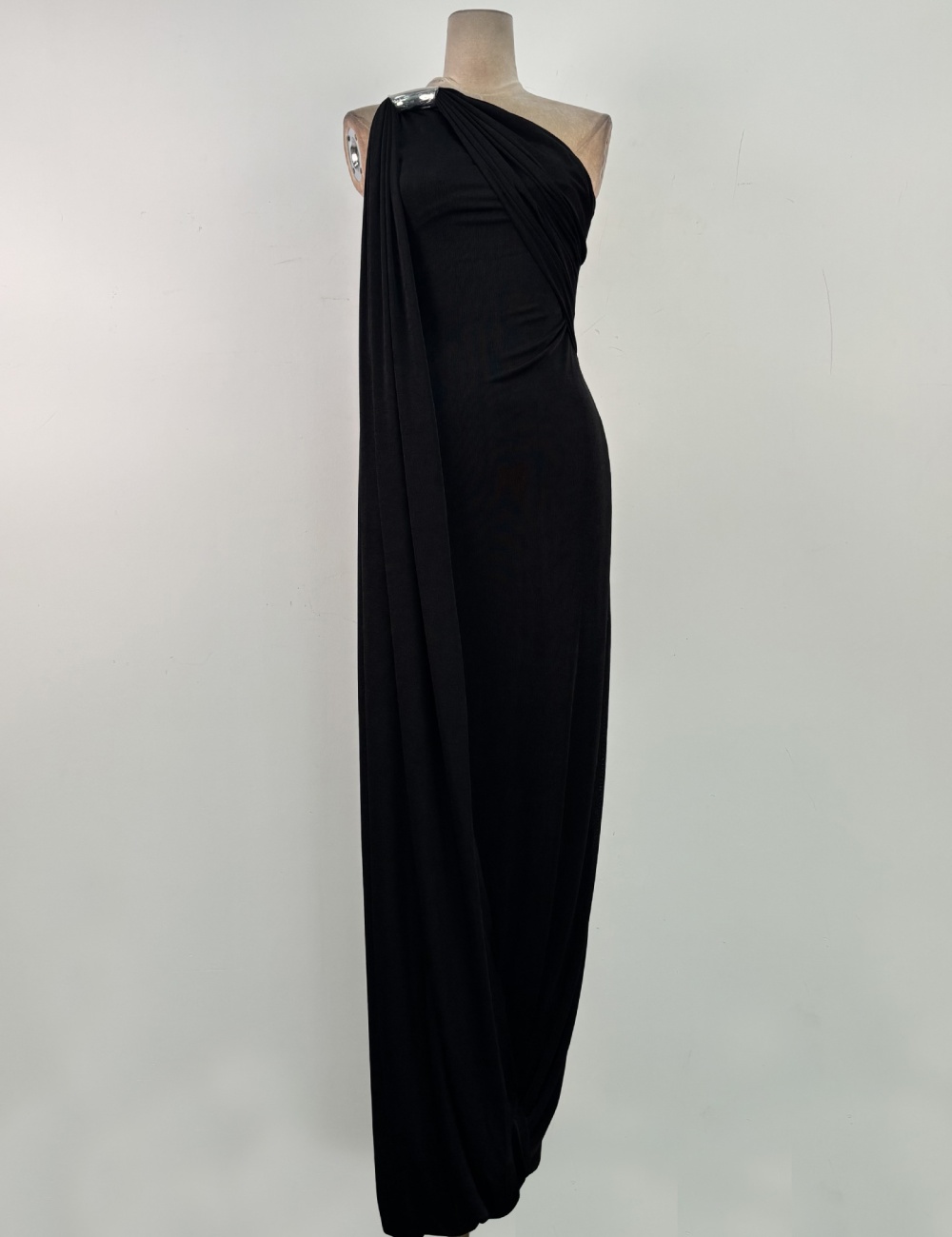 Temperament pure simple long dress shoulder sleeve slim dress