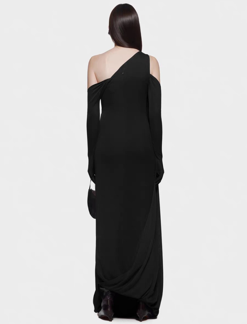 Temperament pure simple long dress shoulder sleeve slim dress