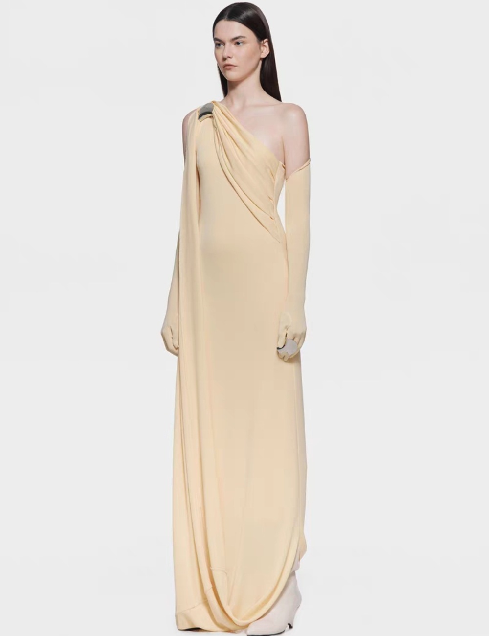 Temperament pure simple long dress shoulder sleeve slim dress