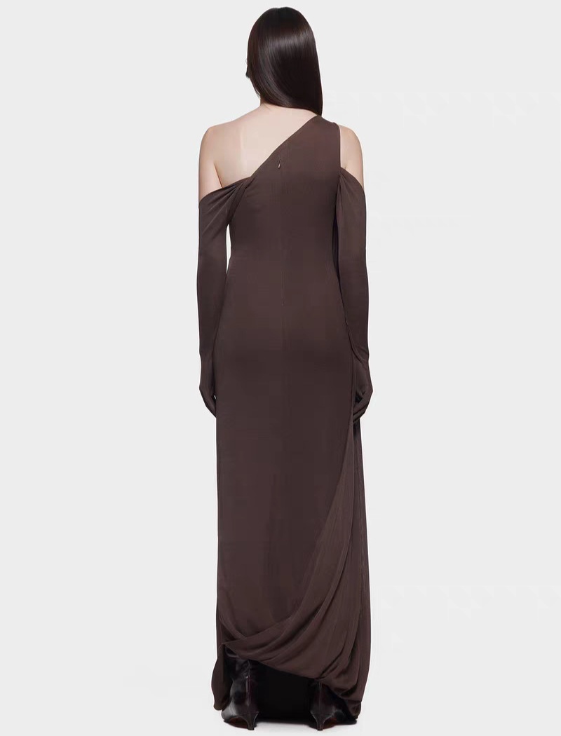 Temperament pure simple long dress shoulder sleeve slim dress