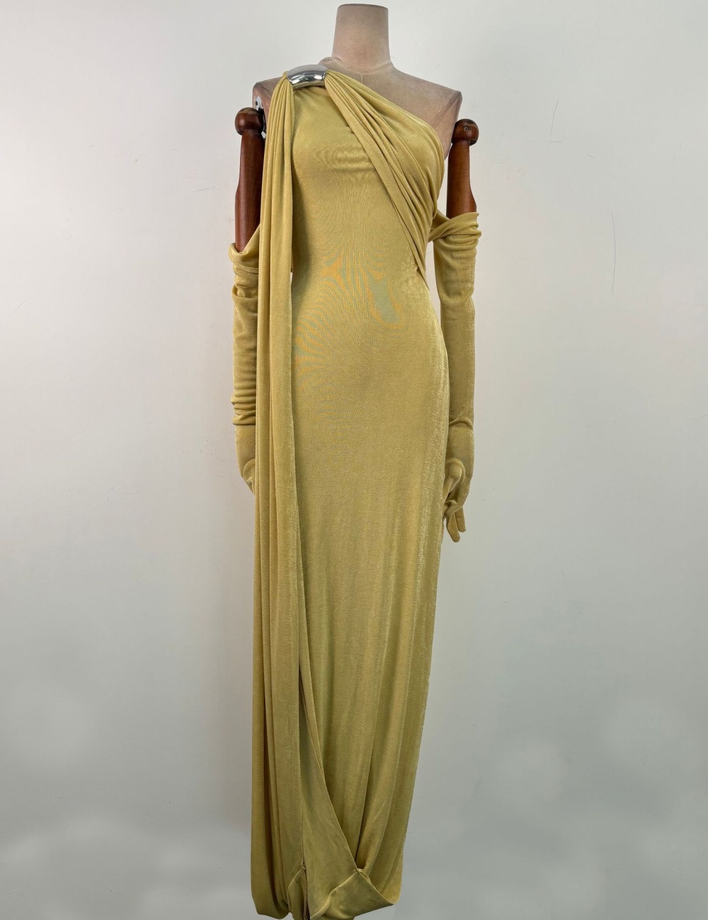 Temperament pure simple long dress shoulder sleeve slim dress