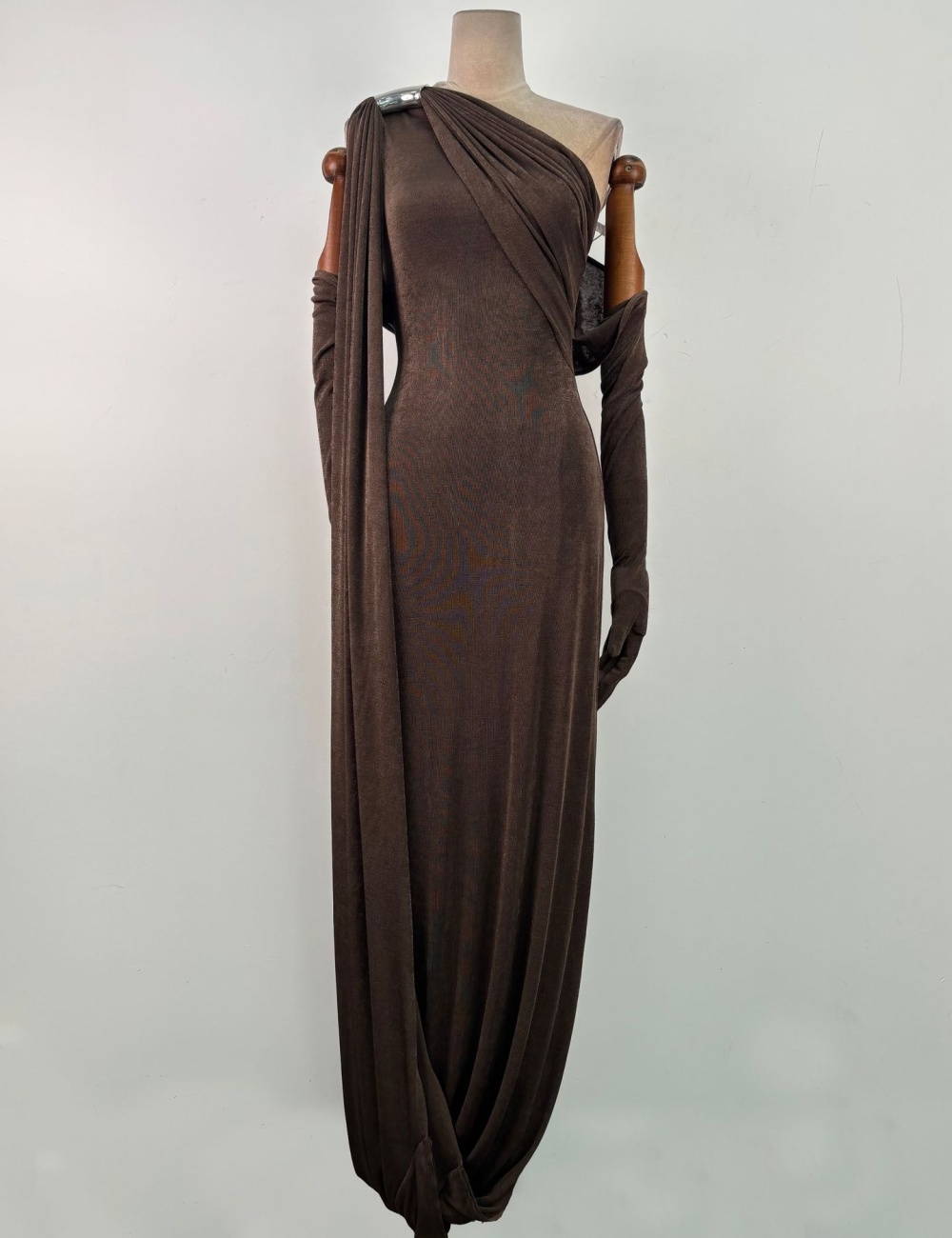 Temperament pure simple long dress shoulder sleeve slim dress