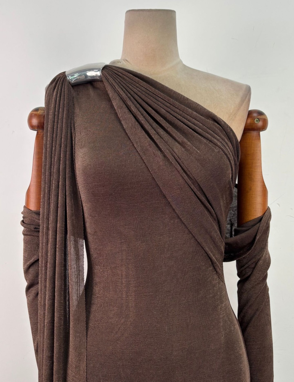 Temperament pure simple long dress shoulder sleeve slim dress