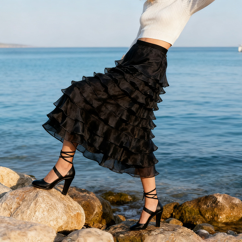 Slim temperament fashion skirt cake France style long skirt