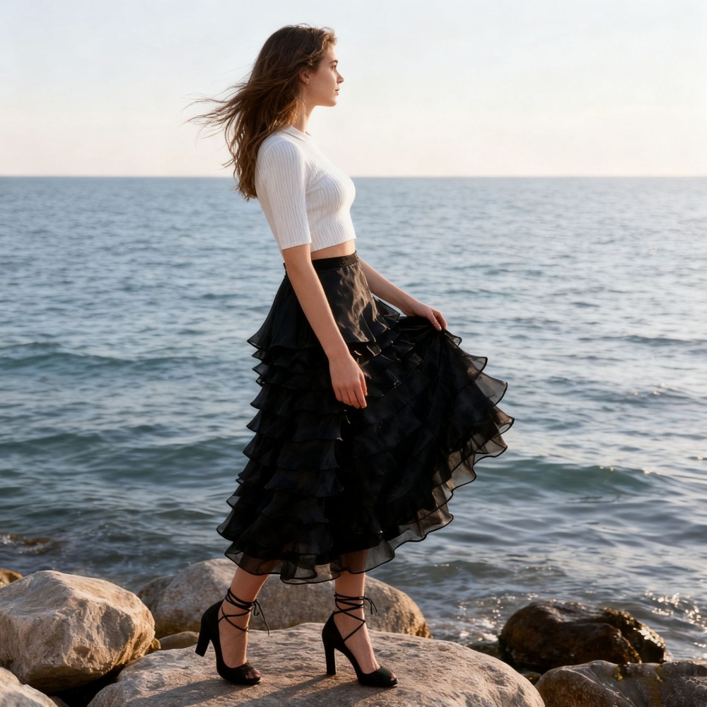 Slim temperament fashion skirt cake France style long skirt