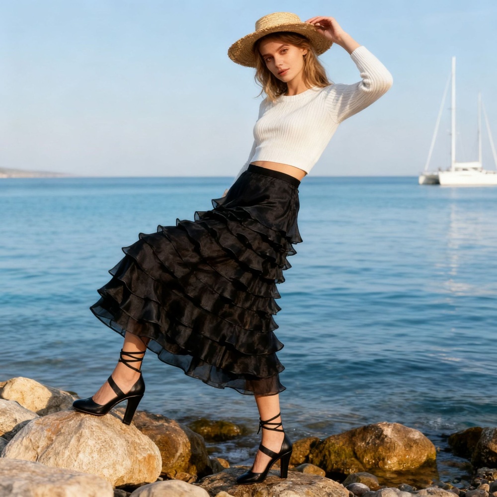 Slim temperament fashion skirt cake France style long skirt