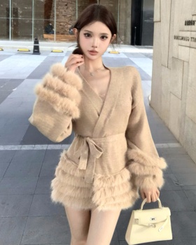 Elmo temperament frenum cardigan V-neck tender coat