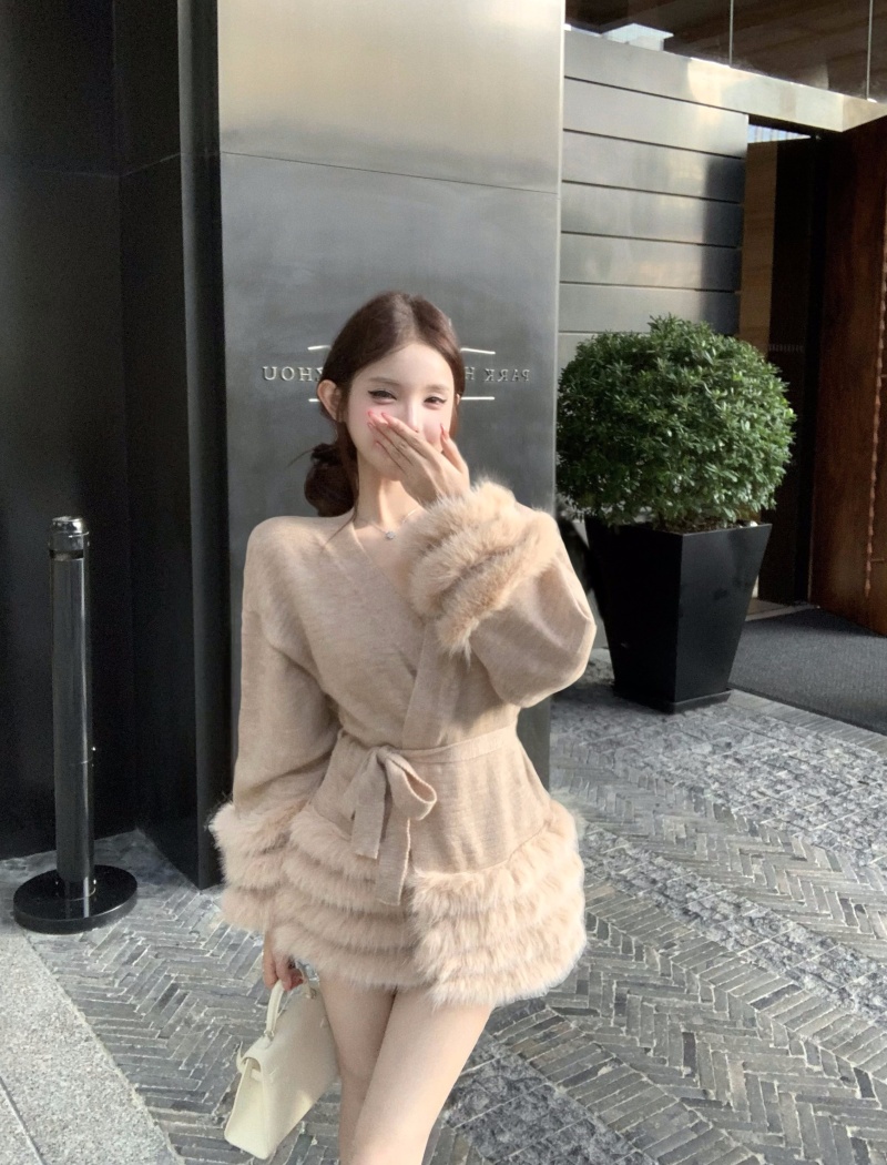 Elmo temperament frenum cardigan V-neck tender coat