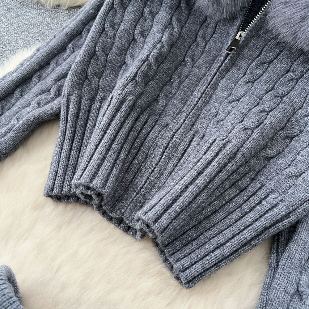 Knitted package hip niche fashion skirt 2pcs set