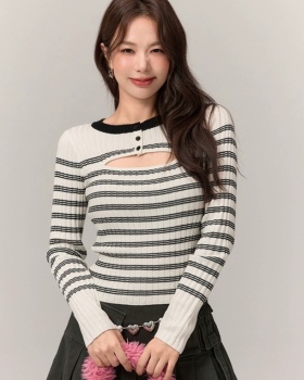 Slim stripe tops Korean style autumn T-shirt