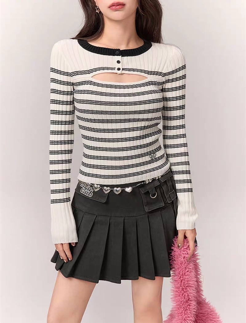 Slim stripe tops Korean style autumn T-shirt