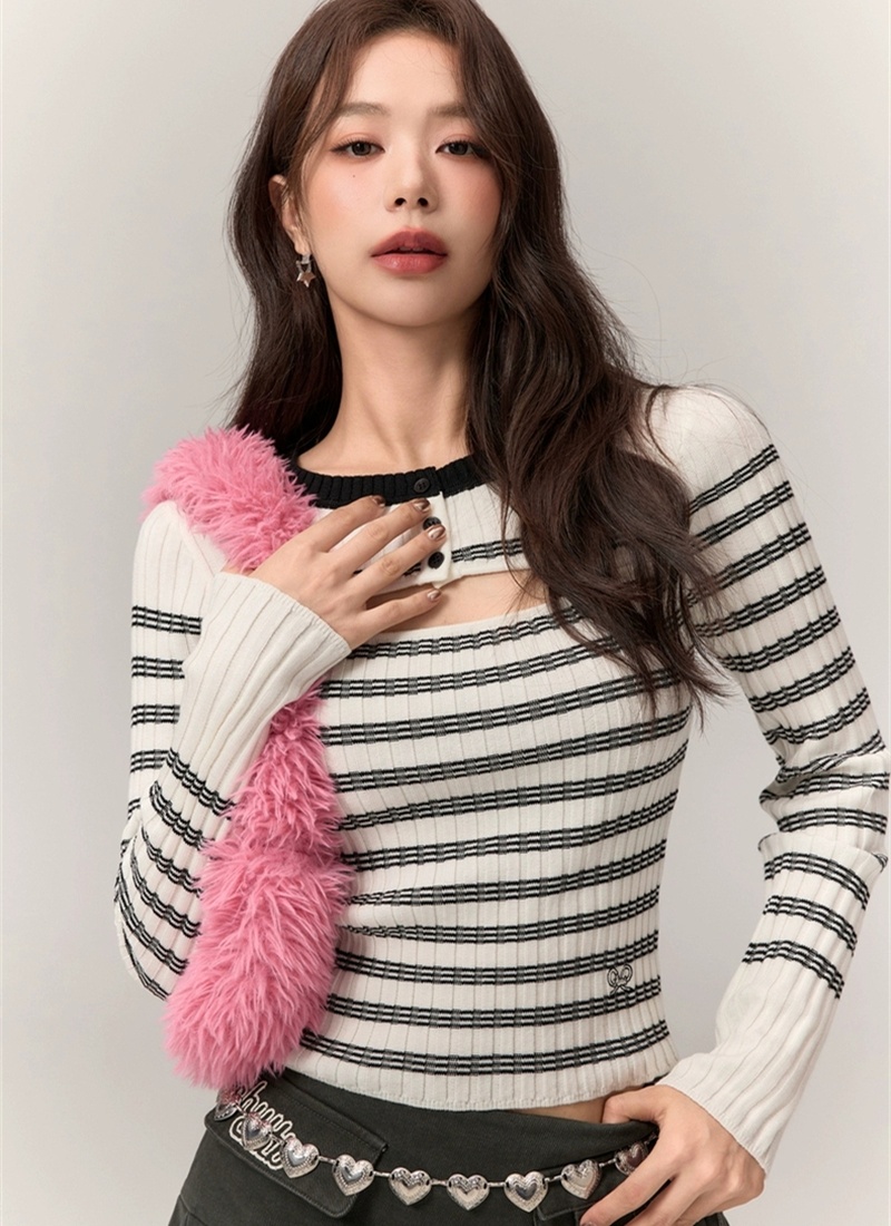 Slim stripe tops Korean style autumn T-shirt