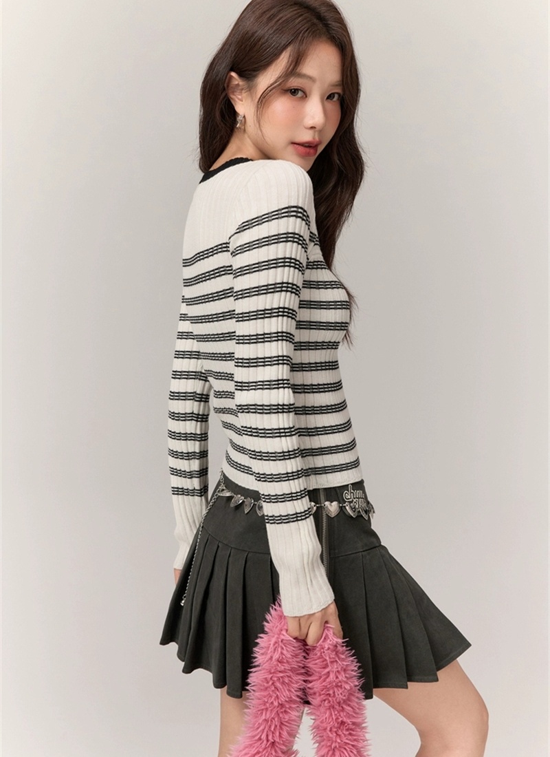 Slim stripe tops Korean style autumn T-shirt