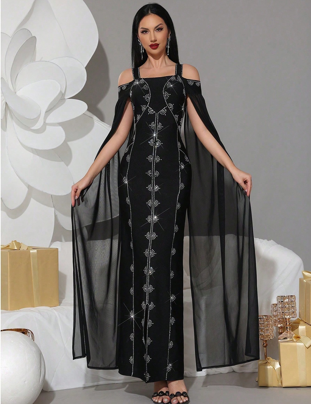 Sexy tight cloak bandage elegant long dress for women