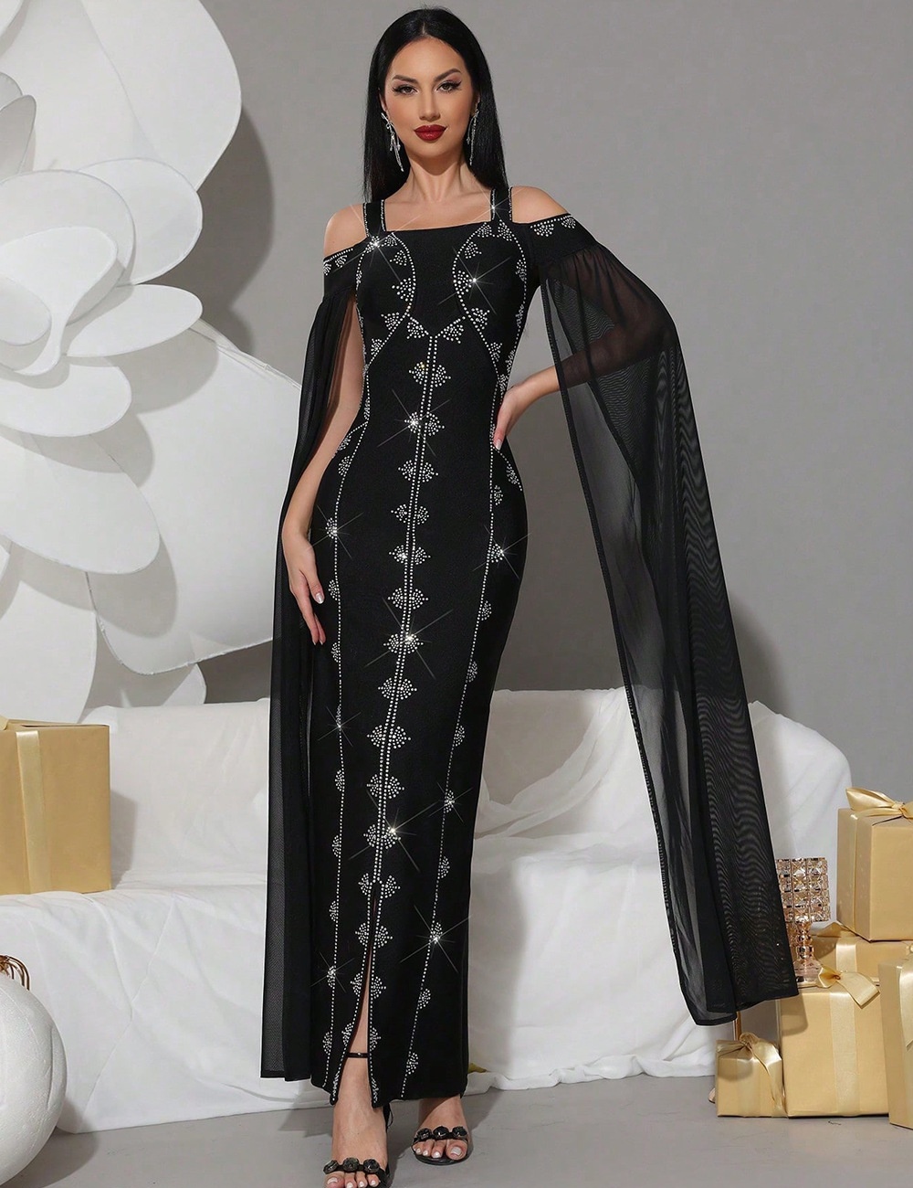 Sexy tight cloak bandage elegant long dress for women