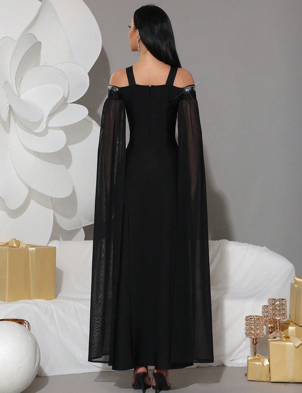 Sexy tight cloak bandage elegant long dress for women