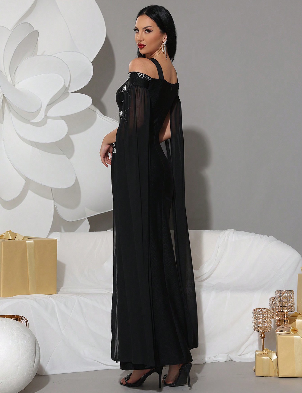 Sexy tight cloak bandage elegant long dress for women