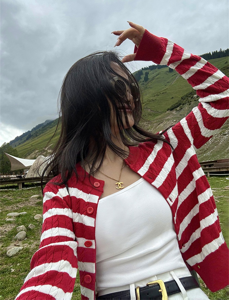 Knitted mixed colors coat autumn sweater for women