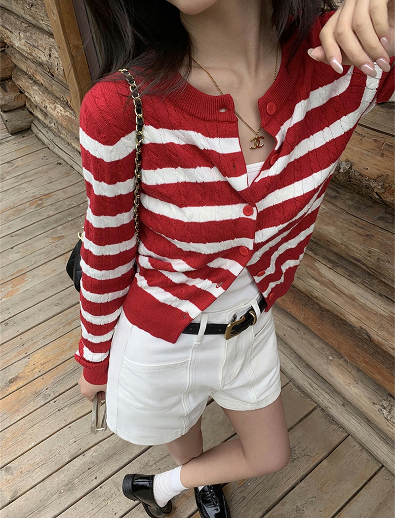 Knitted mixed colors coat autumn sweater for women