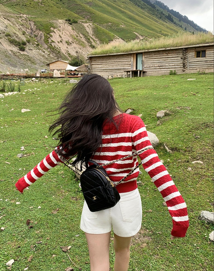 Knitted mixed colors coat autumn sweater for women