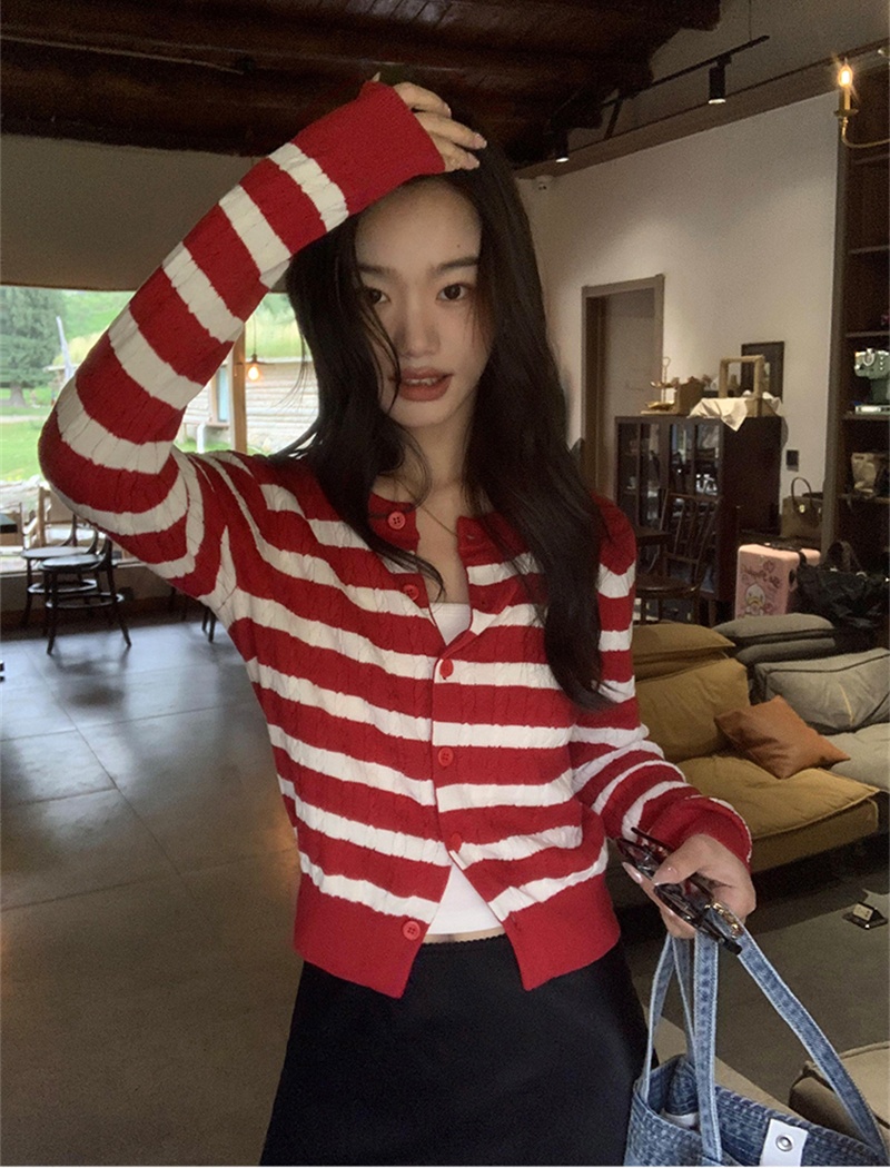 Knitted mixed colors coat autumn sweater for women