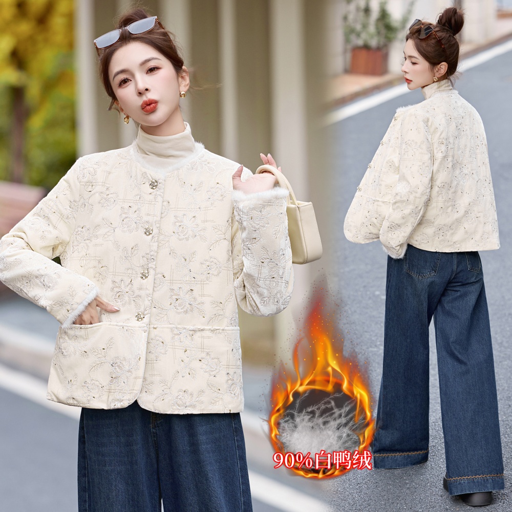 Embroidery Chinese style winter mink hair duck down coat