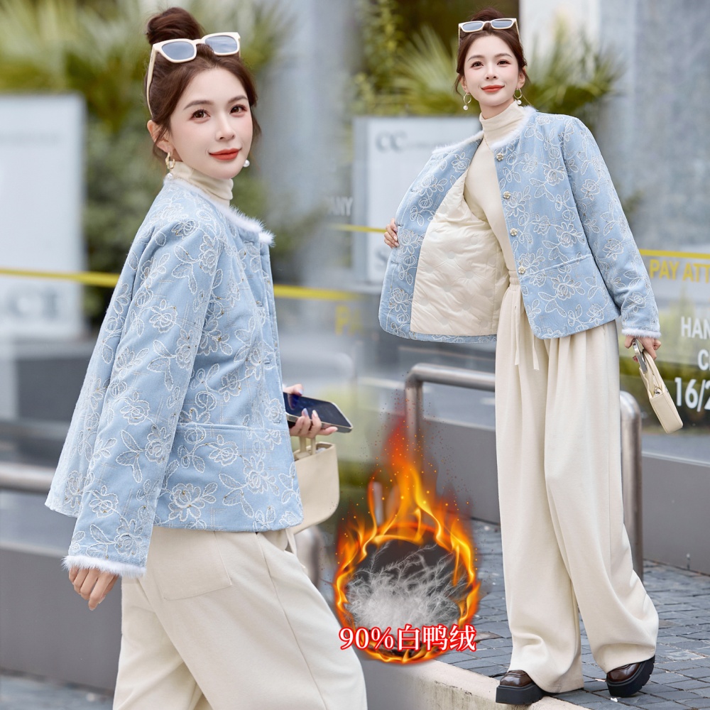 Embroidery Chinese style winter mink hair duck down coat